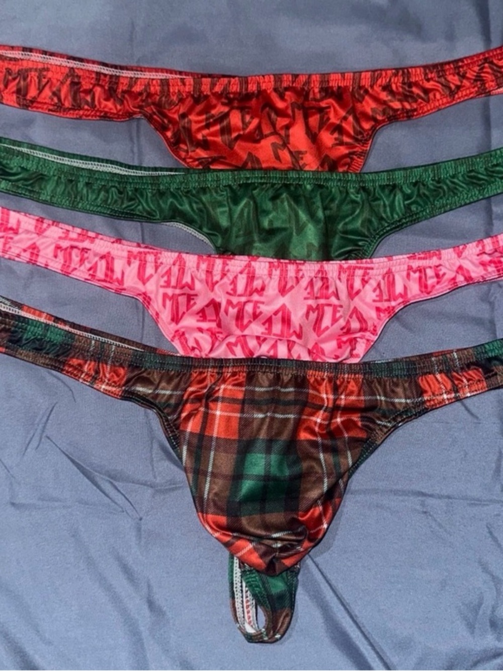 Assorted Thong Set - Red, Green, Pink, Tartan